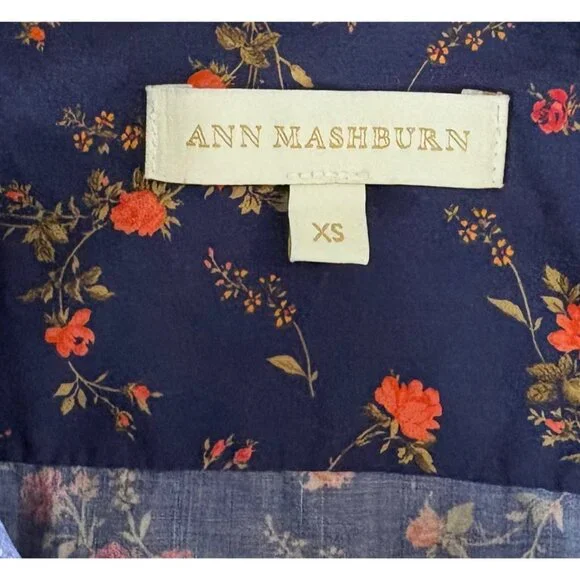 Ann Mashburn Sz XS Classic Shirtwaist Dress Liberty London Elizabeth Navy Floral - Picture 8 of 16